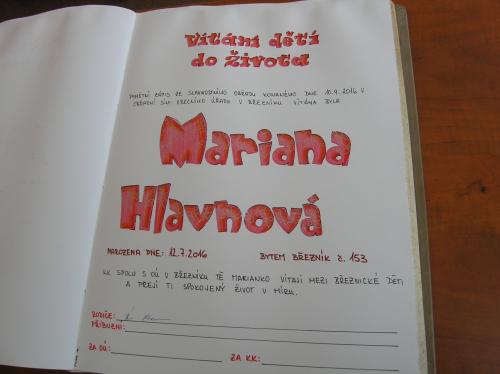 10. 9. 2016 – vítání Mariana Hlavnová
